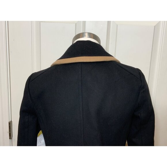 J.Crew "Black Peacoat Wool by Nello Gori" Double Breasted Tan Trim, Size 4 - Picture 7 of 9